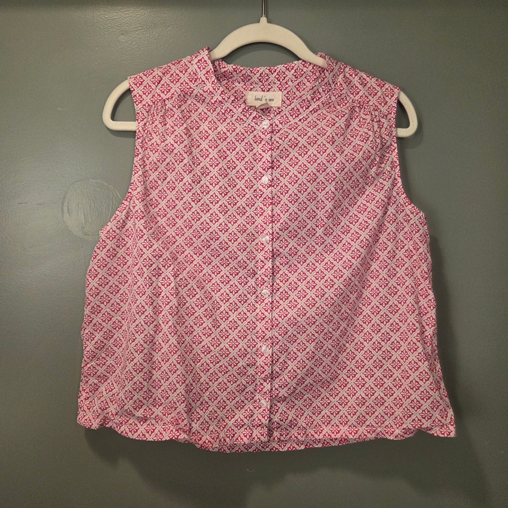 Land 'n Sea Women's Sleeveless Cropped Blouse Size L 100% Cotton Lightweight